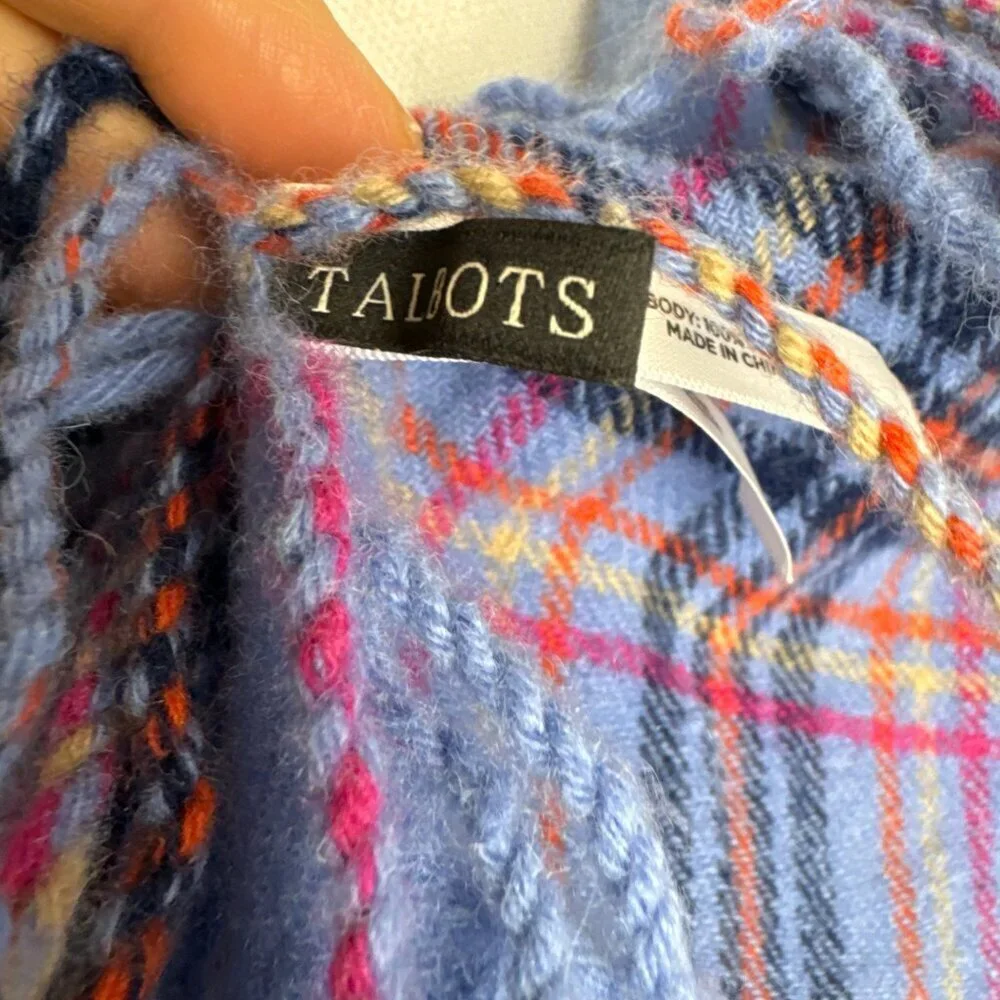 Talbots Winter 100% Wool Scarf  Plaid Fringe 62 x 19 Rectangle Shawl Wrap Soft